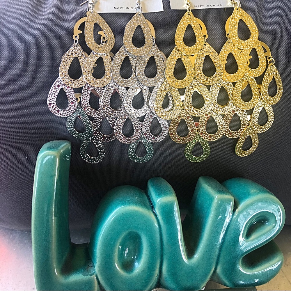 NWT Silver OR Gold Peacock chandelier earrings